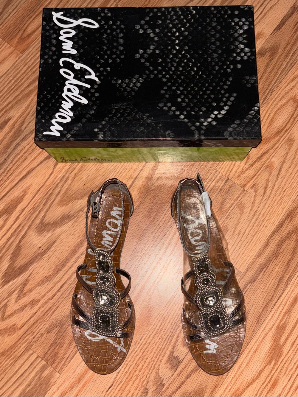 Sam Edelman Bronze Metallic Jeweled Strappy Sandals
